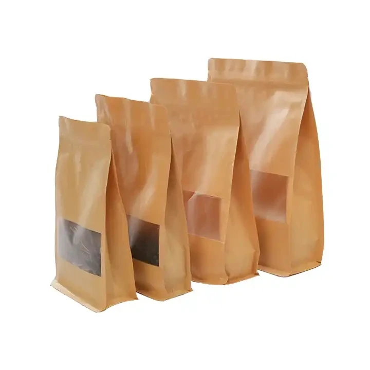 ECO Friendly Custom Logo Stand Up Prouch Brown Kraft Paper Packaging Bags For Food Powder Nut